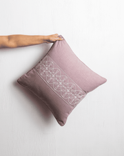 Scarlet Bloom 05 – Mauve Cushion Cover with Embroidered Geometric Band