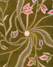 Botanical Symphony: Embroidered Velvet Round Cushion