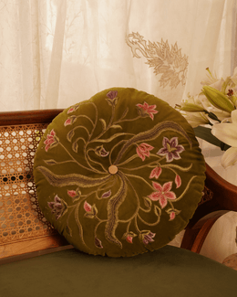 Embroidered Velvet Round Cushion