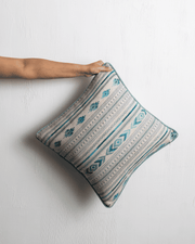 Boho Blush 01 – Teal & Blue Handwoven Geometric Cotton Cushion Cover