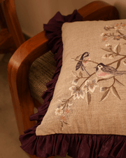 Embroidered Linen Cushion Cover with Fringe
