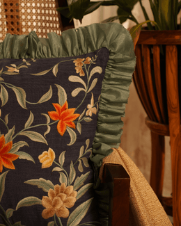 Chambray Elegance Embroidered Cushion Cover with Fringes