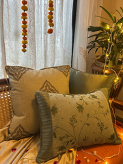 Karigari Collection 02- Floral Embroidered & Beaded Cushion Cover with Satin Pleats