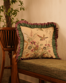 Embroidered Chambray Cushion Cover with Fringe