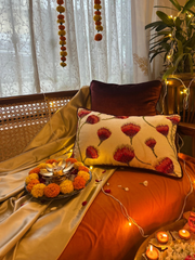 Karigari Collection 05 -Vibrant Floral Woven & Velvet Cushion Cover