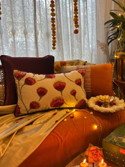 Karigari Collection 05 -Vibrant Floral Woven & Velvet Cushion Cover