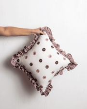 Scarlet Bloom 04 – Dotted Cushion Cover with Dusty Rose Ruffled Border