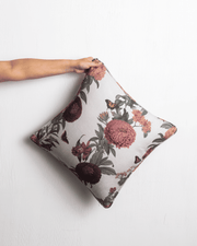 Scarlet Bloom 01 – Botanical Floral Print Cushion Cover in Natural Tones