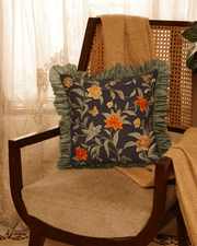 Chambray Elegance Embroidered Cushion Cover with Fringes