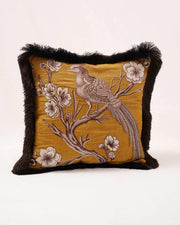 Avian Whimsy: Silk Elegance Cushion Cover