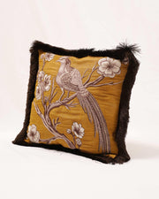 Avian Whimsy: Silk Elegance Cushion Cover