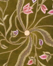 Botanical Symphony: Embroidered Velvet Round Cushion