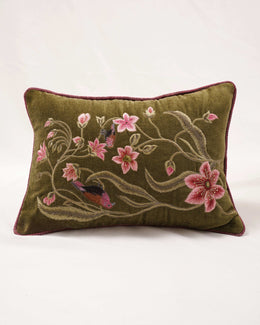 Botanical Symphony: Velvet Cushion with Nature Motifs