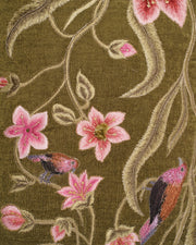 Embroidered Velvet Cushion Cover with Nature Motifs