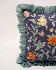 Avian Whimsy: Chambray Elegance Cushion Cover