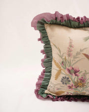 Avian Whimsy: Embroidered Chambray Cushion Cover