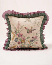 Avian Whimsy: Embroidered Chambray Cushion Cover