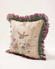Avian Whimsy: Embroidered Chambray Cushion Cover