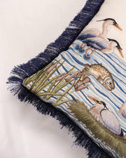 Avian Whimsy: Embroidered Cotton & Velvet Cushion