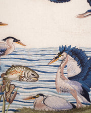 Avian Whimsy: Embroidered Cotton & Velvet Cushion