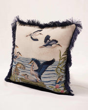 Avian Whimsy: Embroidered Cotton & Velvet Cushion