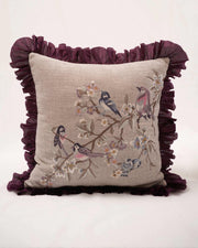 Avian Whimsy: Linen Elegance Cushion Cover
