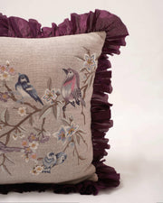 Avian Whimsy: Linen Elegance Cushion Cover