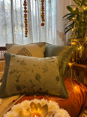 Karigari Collection 02- Floral Embroidered & Beaded Cushion Cover with Satin Pleats